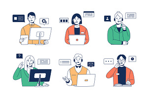 Call center, helpdesk operators set, a Person Illustration by PaperTrident