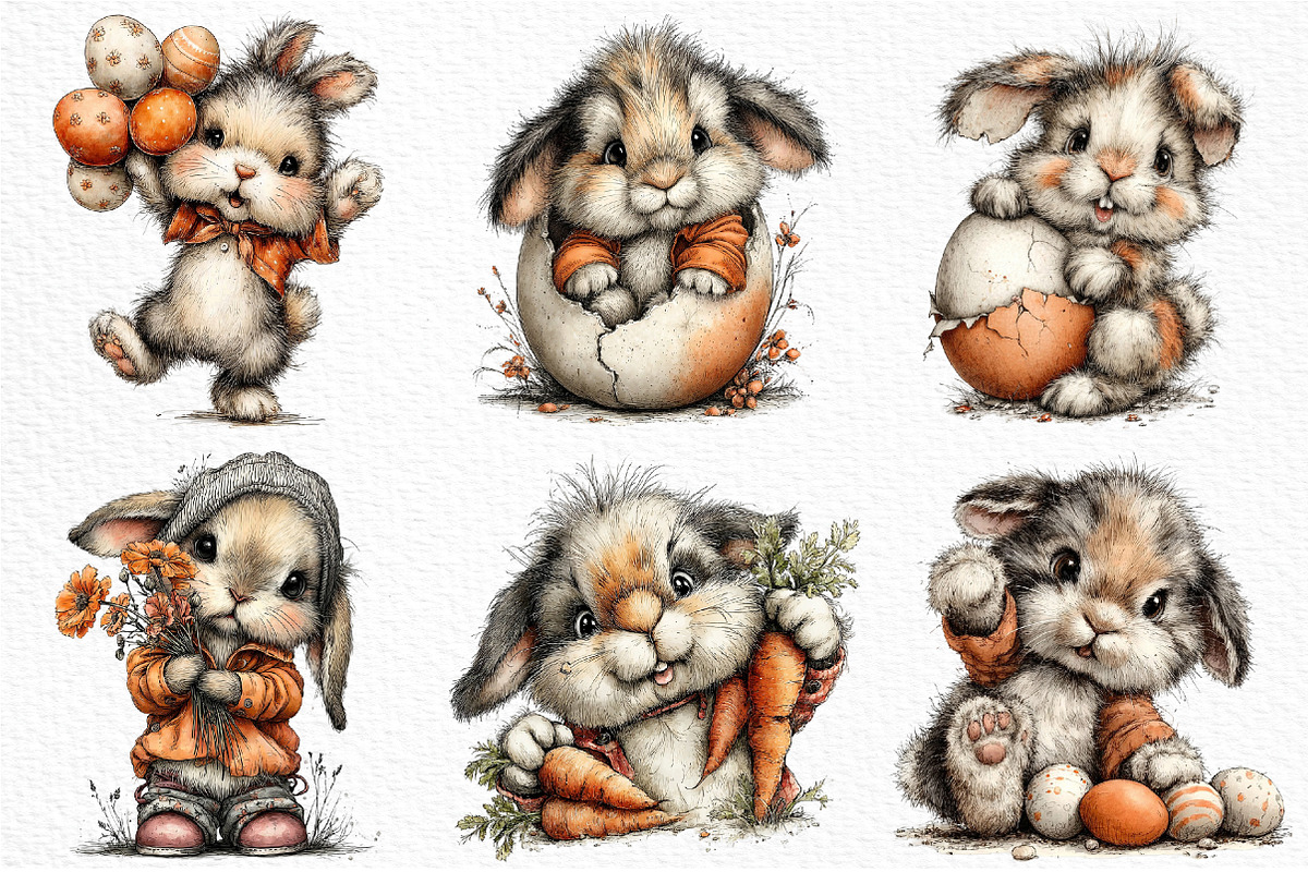 Whimsical Funny Easter Bunny Clipart, an Illustration by Craft Nest (Photo 4 of 12)