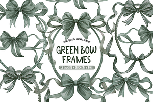 Green Bow Frames Clipart, an Illustration by TatiMockup