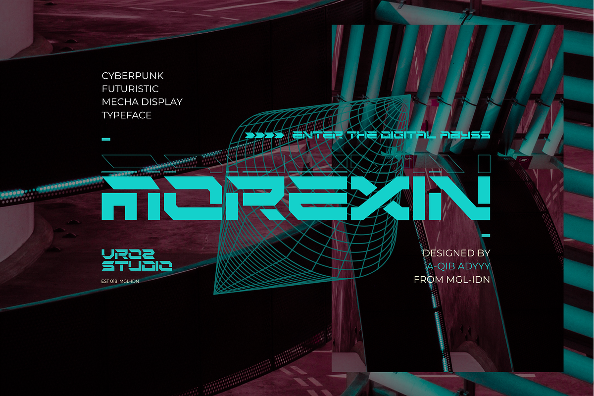 MOREXIN - Futuristic Cyberpunk Font, a Font by Vroz Studio (Photo 1 of 7)