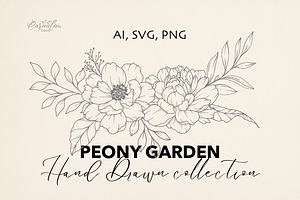 PEONY GARDEN LINE ART, an Object Graphic by CaraulanStore