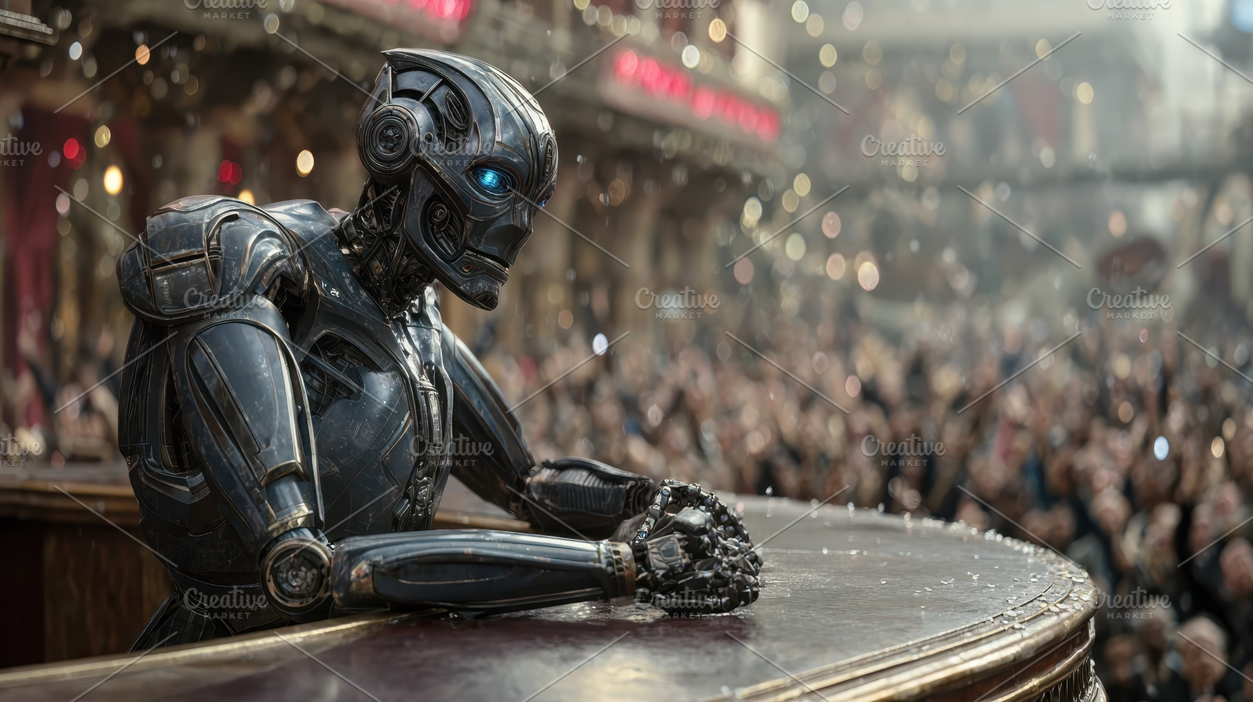 Advanced Robot in a Crowd at a Publi, a Photo by Pixeness Studio