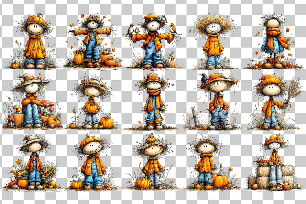 Quirky Scarecrow PNG Clipart, a Seasonal Illustration by Nicolle's Colorful Art (Photo 3 of 4)