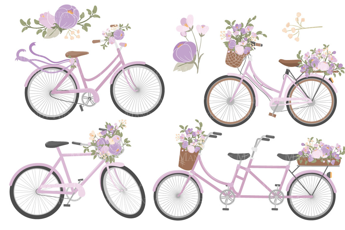 Lavender Floral Bicycles Clipart, an Illustration by Amanda Ilkov (Photo 5 of 5)