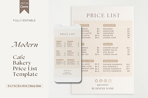 Editable Cafe Price List Template