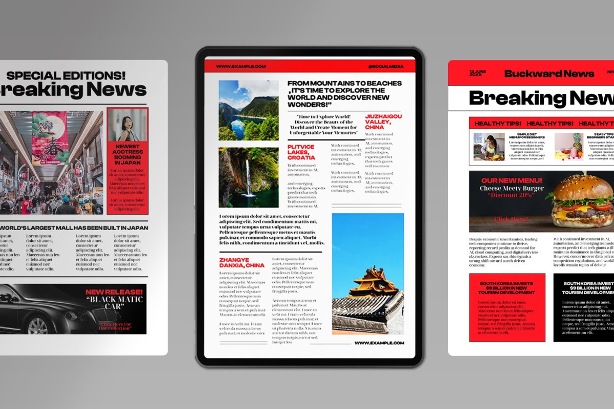 White Red Bold E-Newspaper, a Templates & Theme by graphicook (Photo 2 of 4)