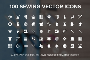 100 Sewing Vector Icons, a Solid Icon by Vectors Market