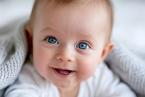 Close up portrait of a joyful baby