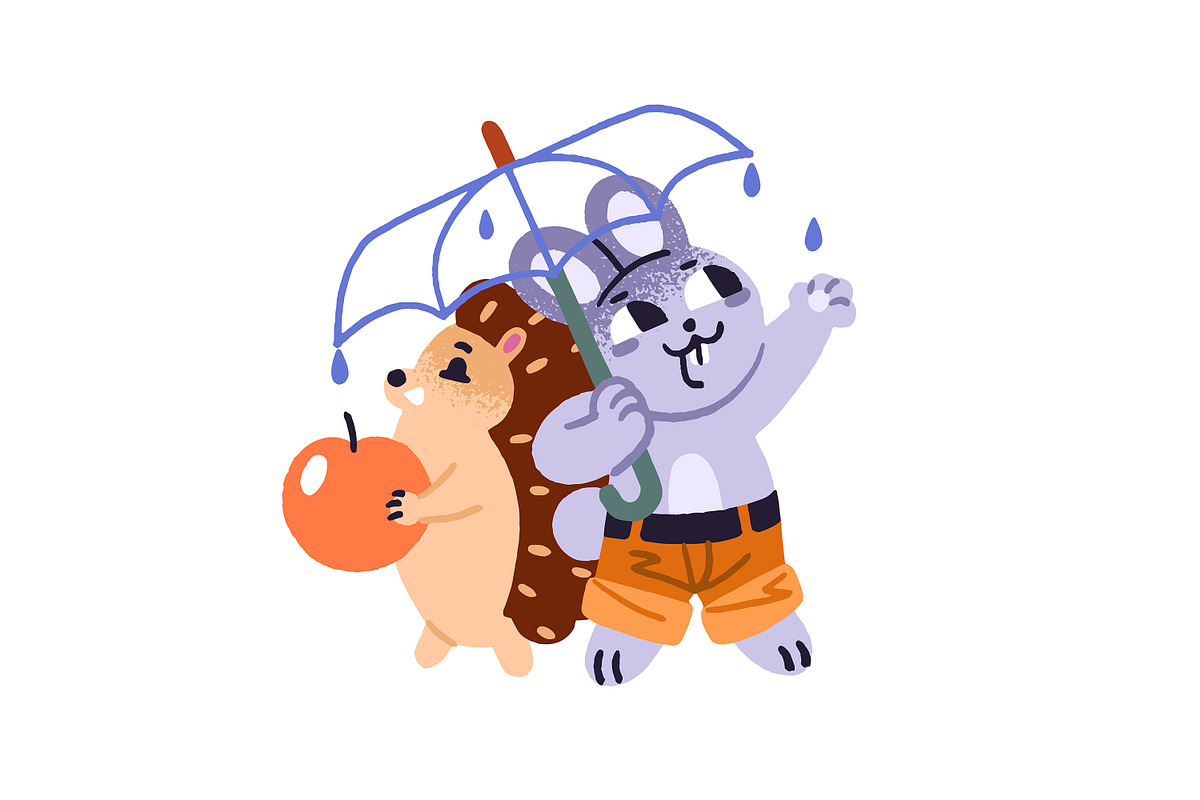 Animals with umbrella under rain set, an Animal Illustration by PaperTrident (Photo 6 of 9)