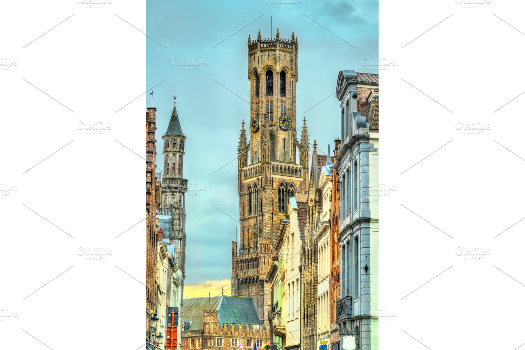 The belfry of bruges a medieval bell tower in belgium containing bruges, an Architecture Photo by Leonid Andronov