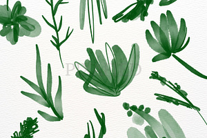 Green Inky Watercolour Flowers