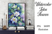Watercolor Lotos Flowers Art, a Decorative Illustration by MaryAmi (Thumbnail 2 of 3)