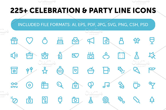 225 Celebration Party Line Icons