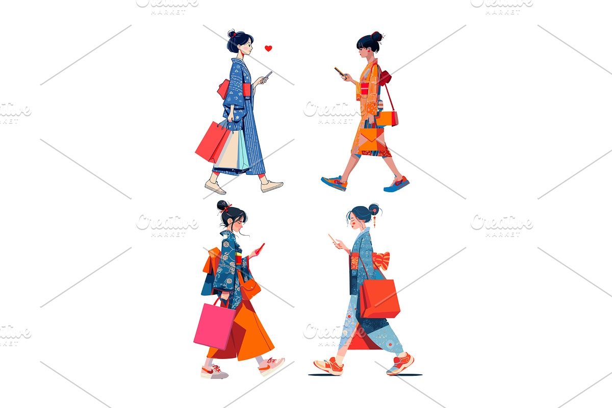 Female with paper bags cartoon, an Object Illustration by Onyx