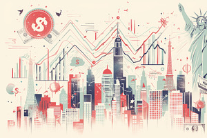 Economic growth and inflation illustration with city skyline and charts, an Illustration by AS photostudio