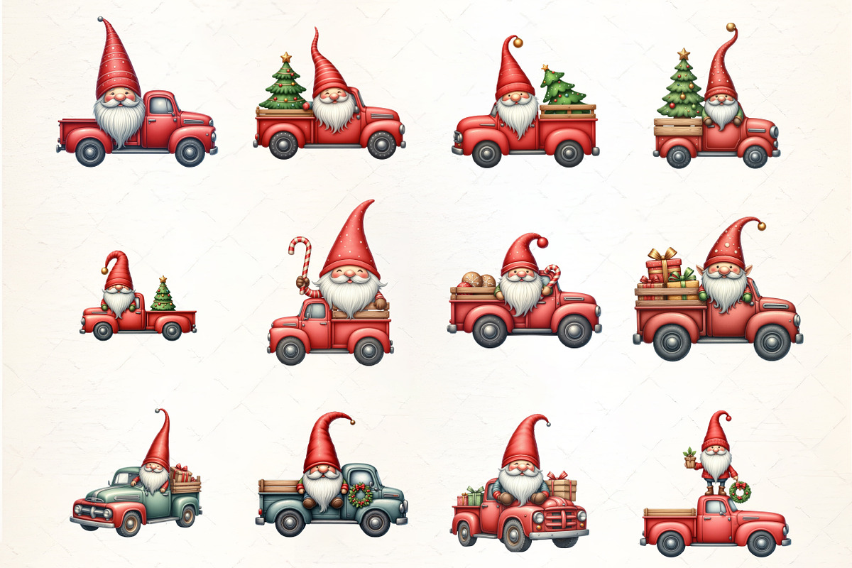 Christmas Cute Gnome and Truck Clipa, an Illustration by CrexoraLab (Photo 1 of 5)