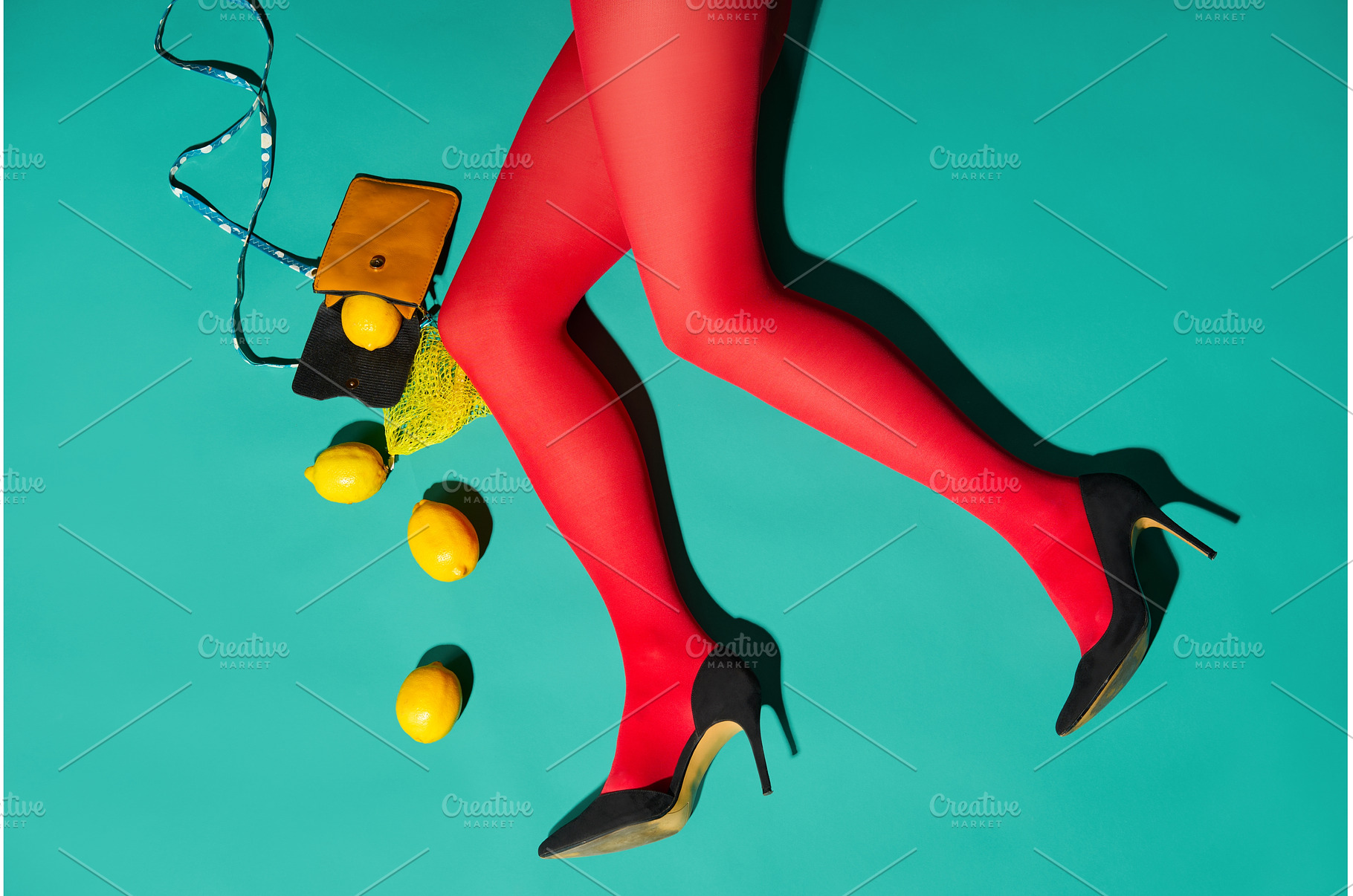 Womans legs in bright red tights and, a Beauty & Fashion Photo by Gladkov photography