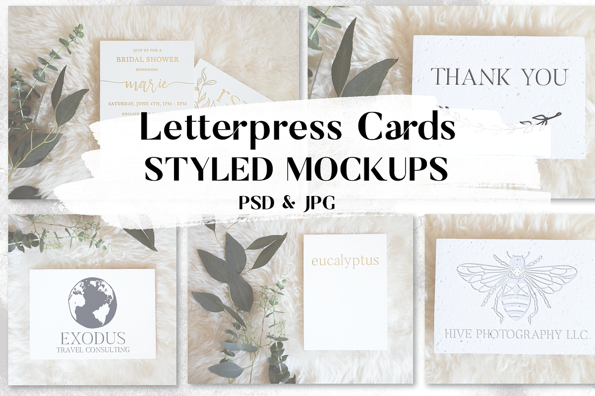 Letterpress Cards - Styled Mockups, a Print Template by Wooly Pronto (Photo 1 of 6)