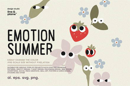 Emotion Summer Shapes Set in Vector, an Object Graphic by line & plane