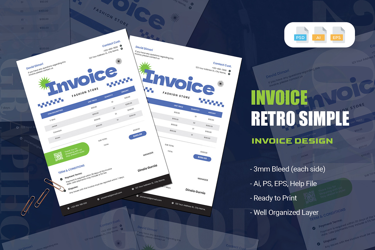 Retro Simple - Invoice, a Stationery Template by AQR Studio (Photo 1 of 2)