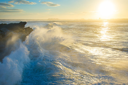 Ocean rocky beach at sunset, a Nature Photo by joyt