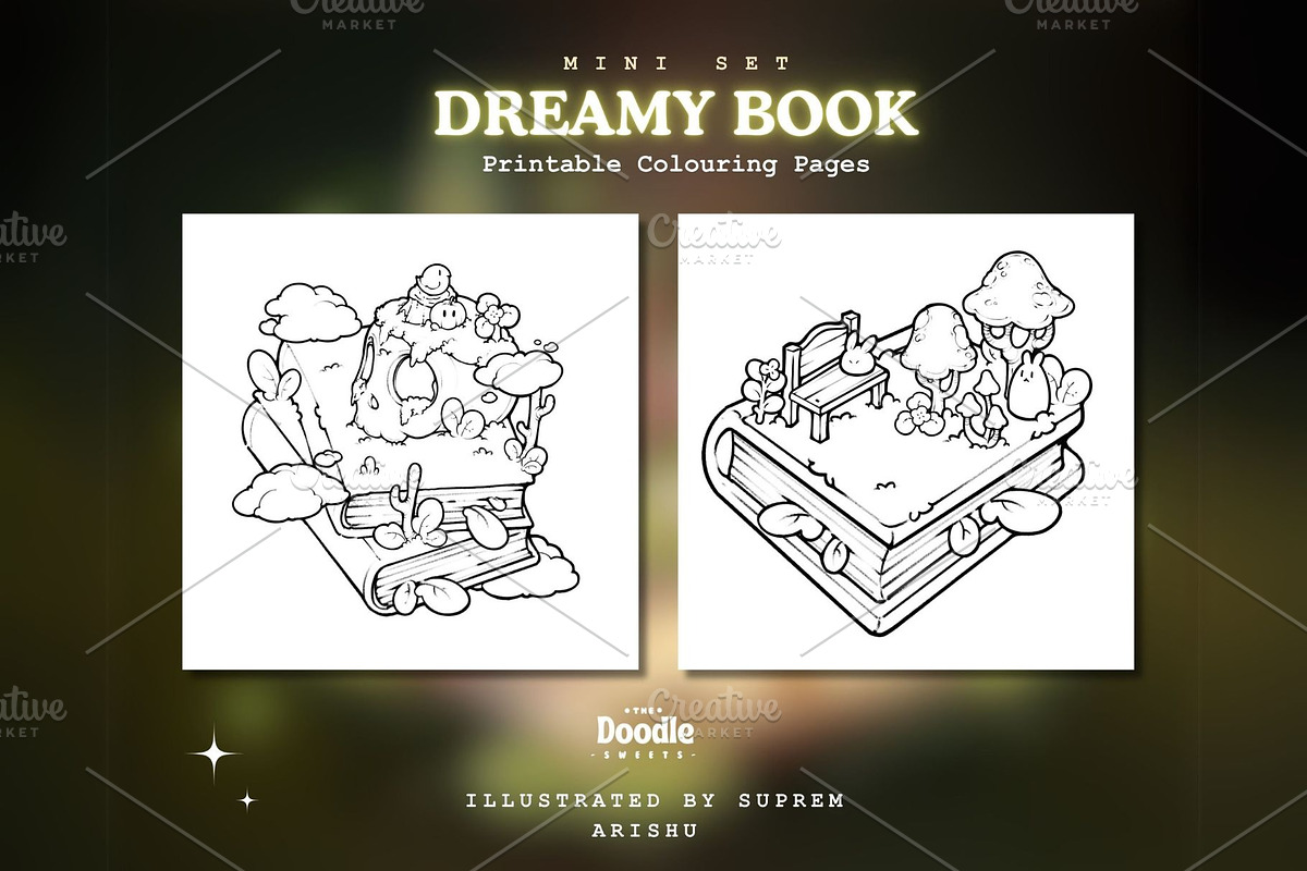 Dreamy Book Printable Coloring Pages, an Object Graphic by TheDoodleSweets (Photo 2 of 4)