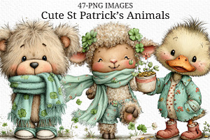 Cute St Patrick’s Animals Clipart, an Illustration by Craft Nest