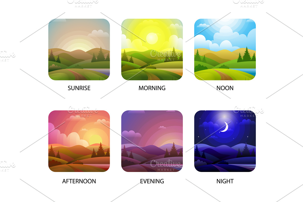 Day parts. different daily time, an Illustration by Onyx