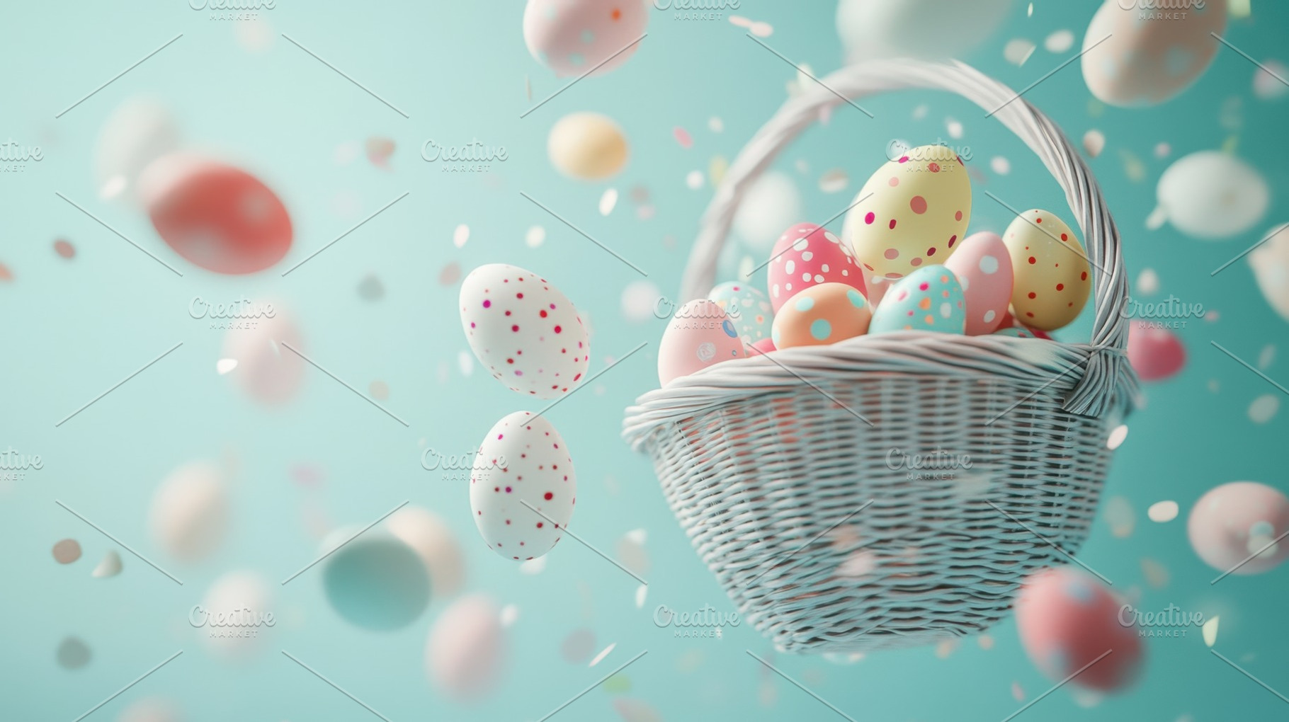 Colorful easter eggs in a basket, a Photo by Beautiful things