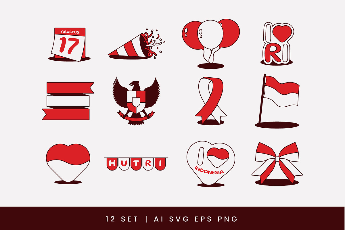 17 August Celebration Elements, a Decorative Illustration by Eighteen Studio (Photo 2 of 4)