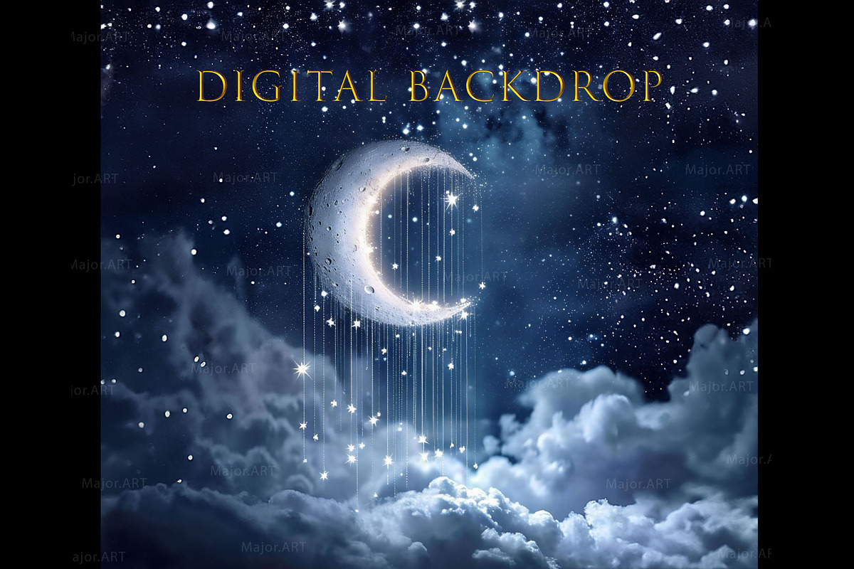 Digital Backdrop,Night moon Backdrop, a Background Graphic by MajorArtTm (Photo 4 of 4)