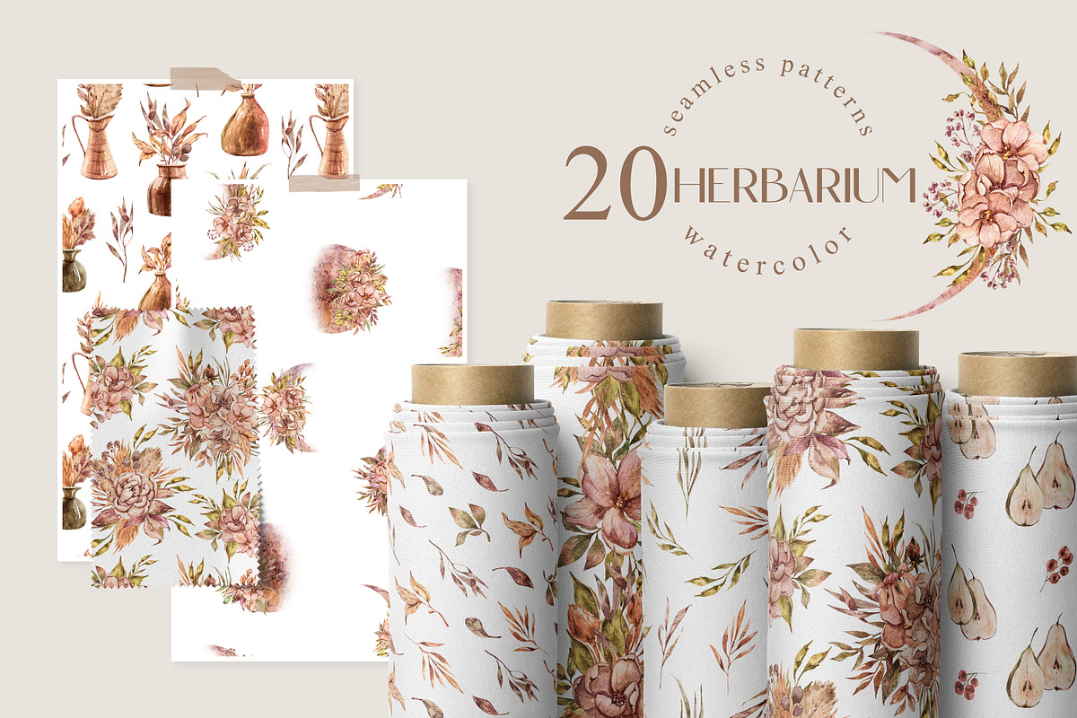Floral seamless patterns HERBARIUM, a Pattern Graphic by Tiana Geo (Photo 1 of 9)