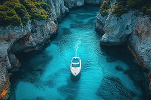 Scenic boat trip through turquoise w, a Photo by Tanuart
