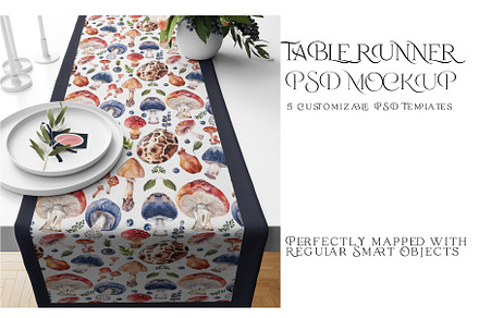 Table Runner mapped via Smart Object, a Household Mockup by mock-ups
