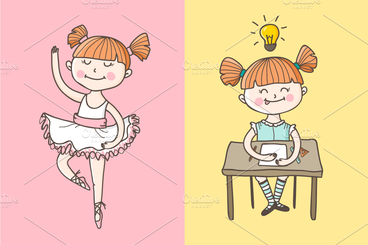 Cute Little Girl Illustrations, an Education Illustration by Trapezoid (Photo 2 of 3)