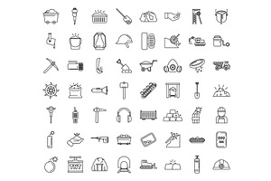 Gold miningicons set outline vector, an Illustration by Ylivdesign