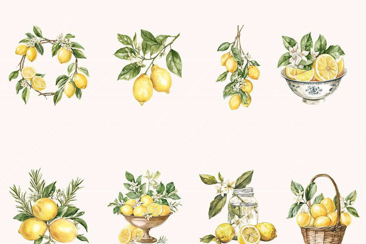 Watercolor Lemon Clipart Bundle, an Object Illustration by BusyDaydesign (Photo 2 of 9)