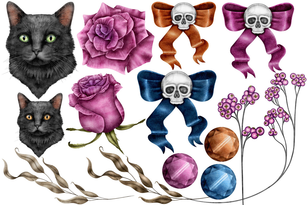 Halloween Botanicals Clipart set., a Seasonal Illustration by Happy Sloth Graphics (Photo 3 of 16)