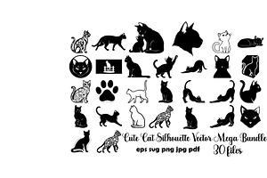Cute Cat Silhouette Vector Mega, an Animal Illustration by Designer_Momina