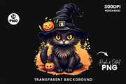 Halloween Cat Witch Clipart Bundle, a Seasonal Illustration by Creative Arslan (Thumbnail 8 of 9)