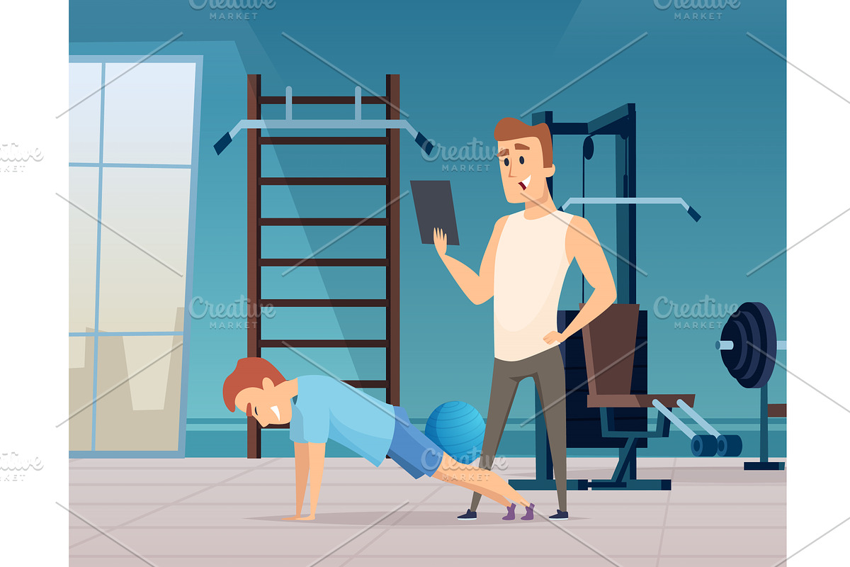Coach in gym. sport characters in, a Sport Illustration by Onyx