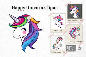Happy Unicorn Clipart, a Graphic by Artnoy