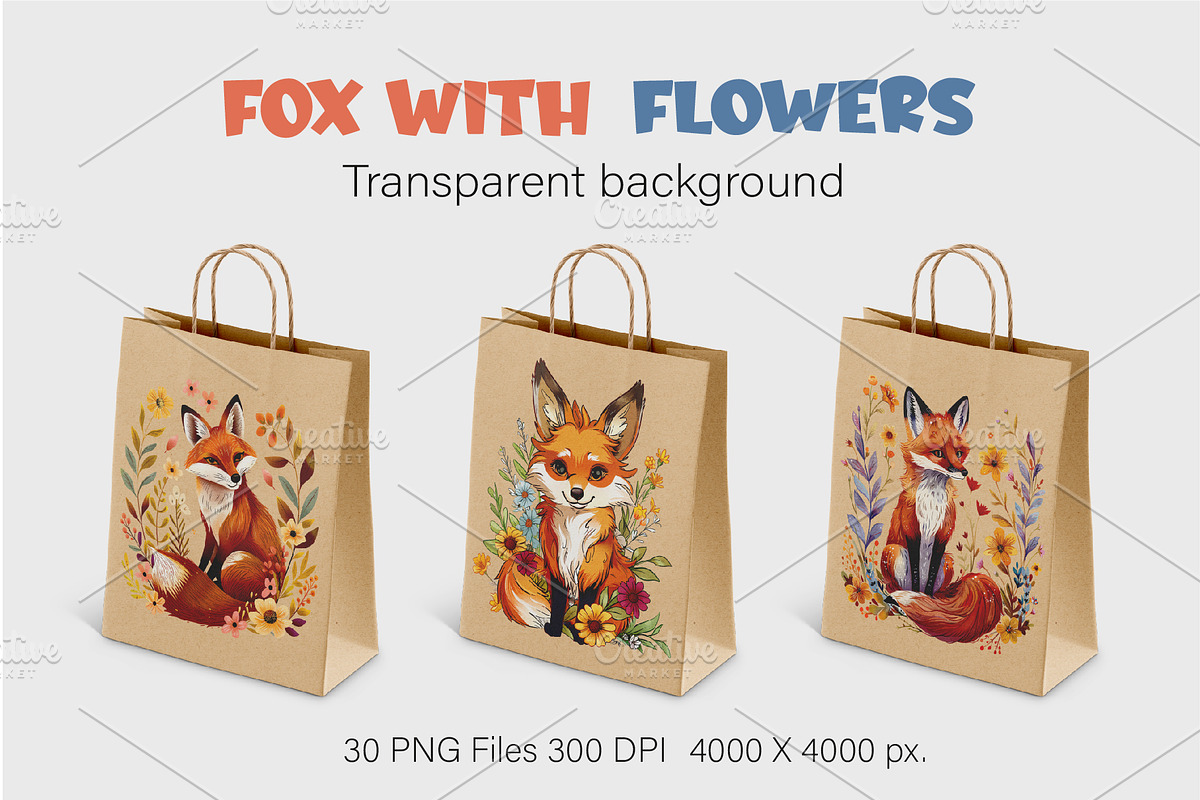Fox with flowers. TShirt Sticker., an Animal Illustration by KENO Mascots (Photo 7 of 11)