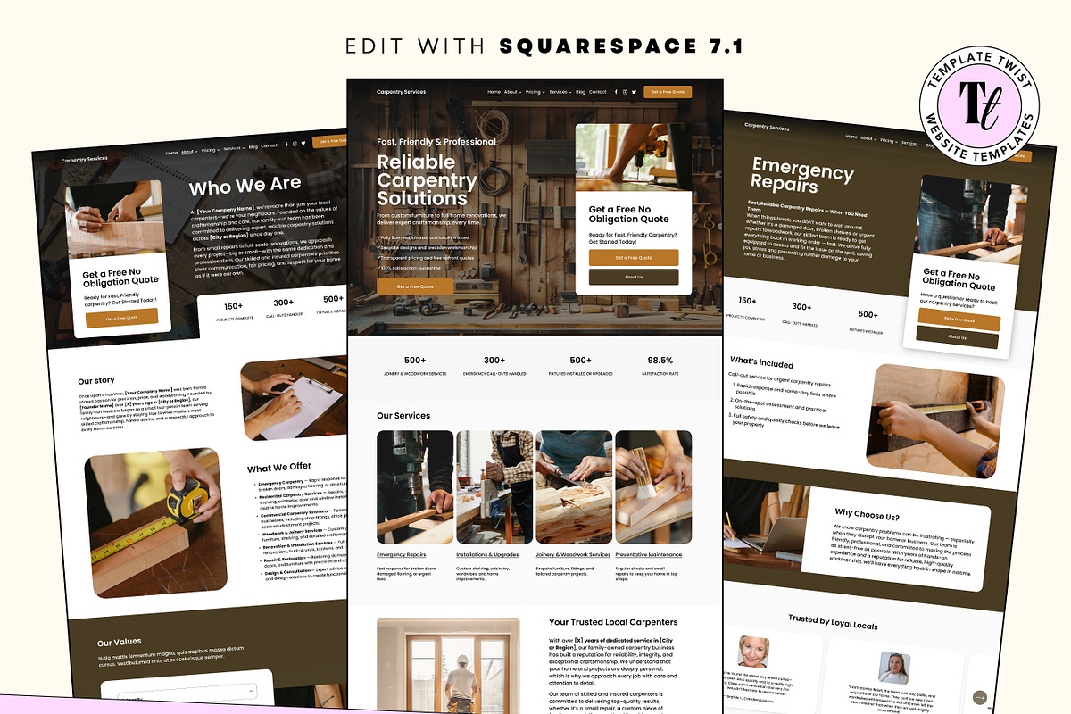 Carpentry Squarespace Template, a Websites & App Template by Template Twist Shop (Photo 3 of 10)
