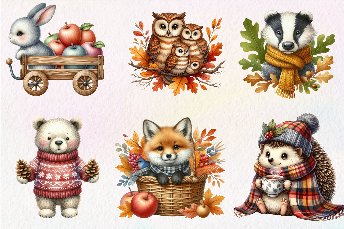 Watercolor Autumn Animals Clipart, an Illustration by CreationArt (Photo 2 of 5)