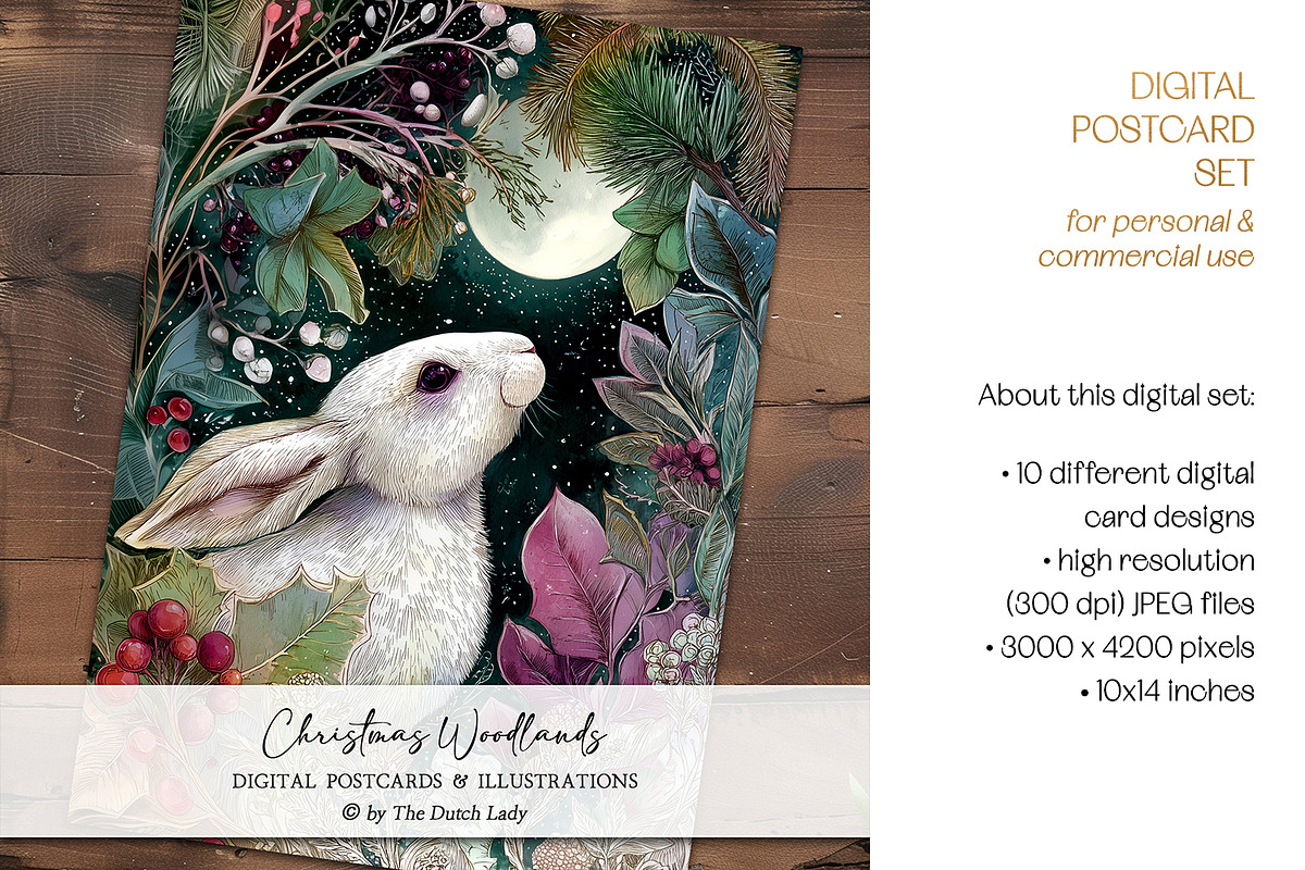 Christmas Woodlands Animal Postcards, an Animal Illustration by The Dutch Lady Designs (Photo 4 of 7)