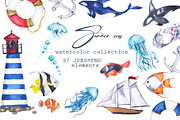 Summer sea watercolor set, an Illustration by Watercolor & sketches (Thumbnail 1 of 7)
