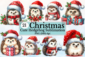 Watercolor Cute Christmas Hedgehog, a Seasonal Illustration by Rose Art
