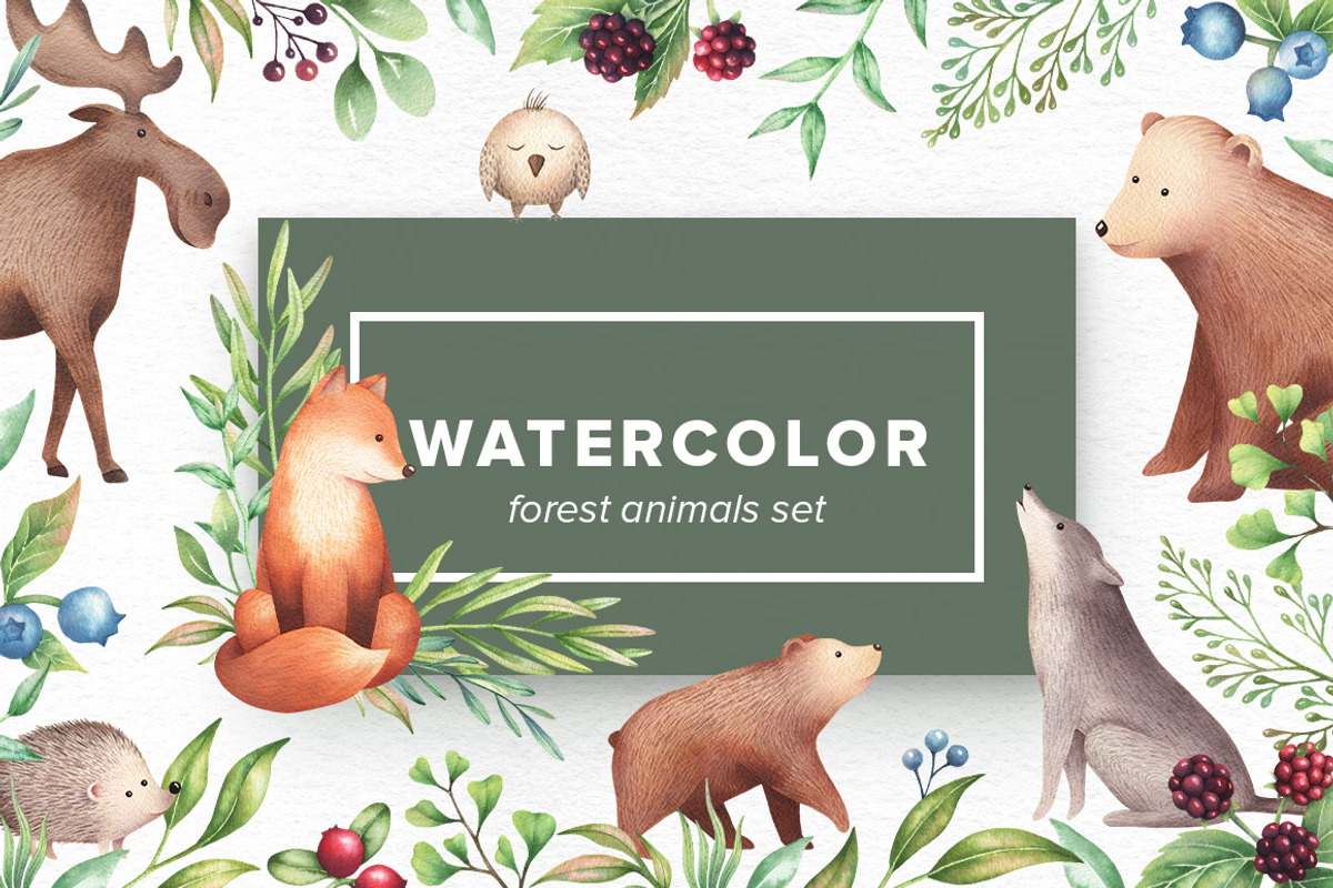 Watercolor Forest Animals Set, an Object Graphic by Kotulska (Photo 1 of 6)