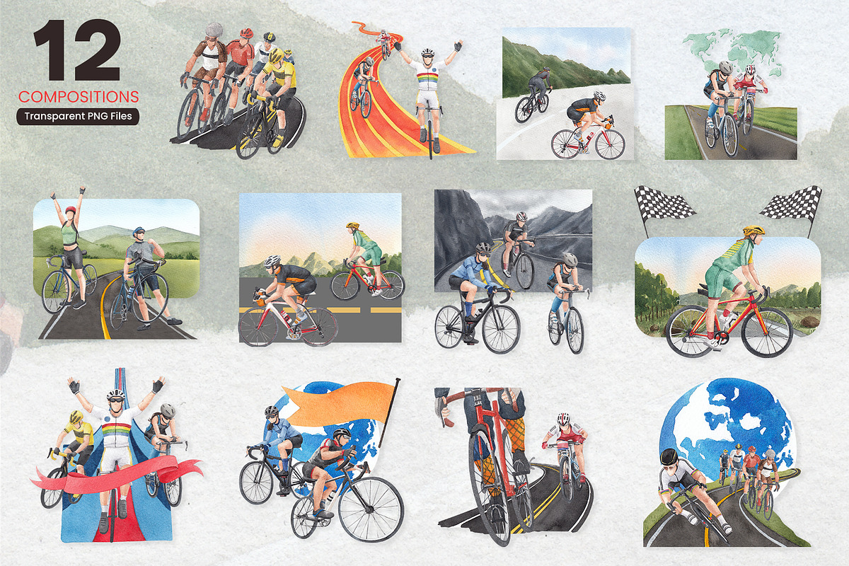 Bicycle Riding Watercolor, a Decorative Illustration by CreativeValuation (Photo 3 of 12)